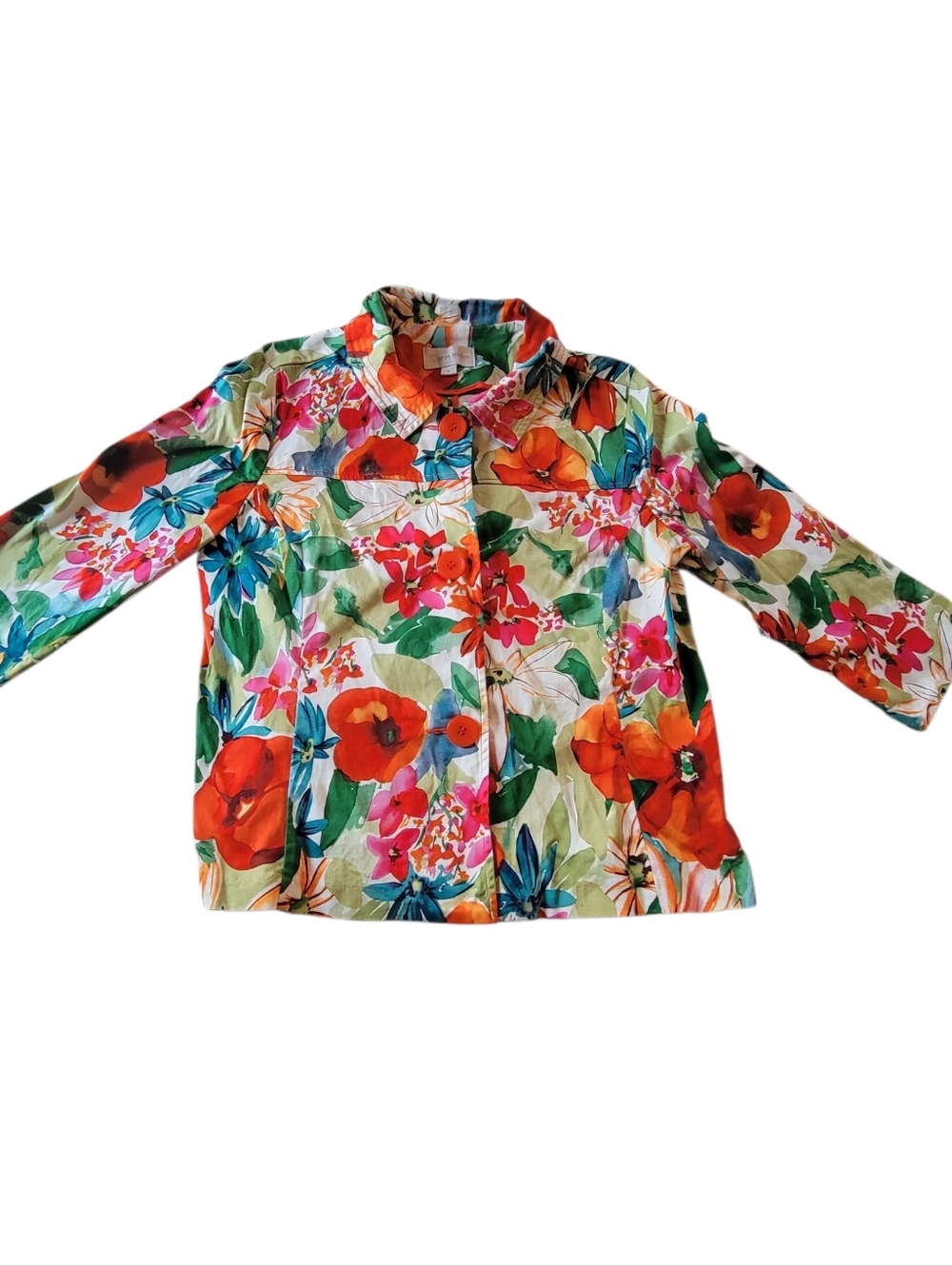 Erin London Colorful Floral Blazer Jacket Size Medium 97% Cotton